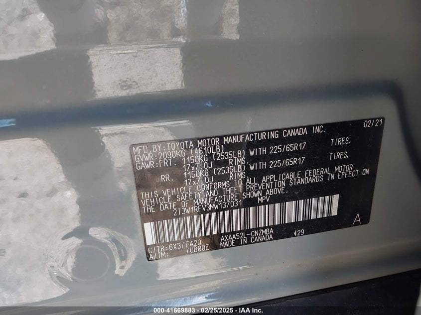 2021 TOYOTA RAV4 XLE - 2T3W1RFV3MW137031