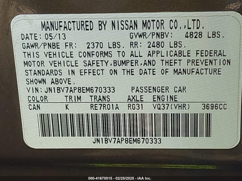 2014 INFINITI Q50 PREMIUM - JN1BV7AP8EM670333