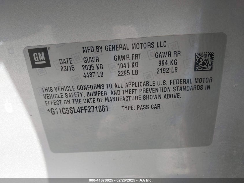 2015 CHEVROLET MALIBU 1LT - 1G11C5SL4FF271061