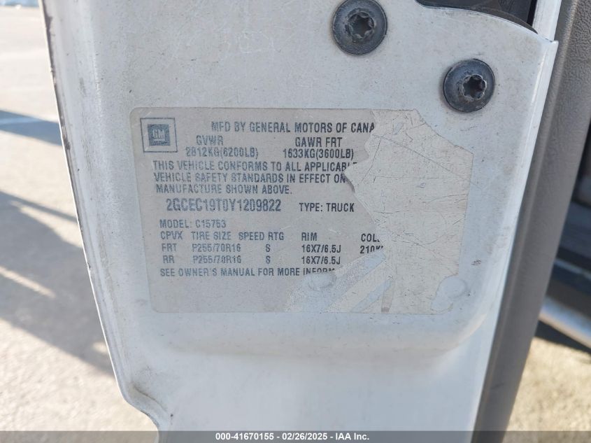 2000 Chevrolet Silverado 1500 Ls VIN: 2GCEC19T0Y1209822 Lot: 41670155