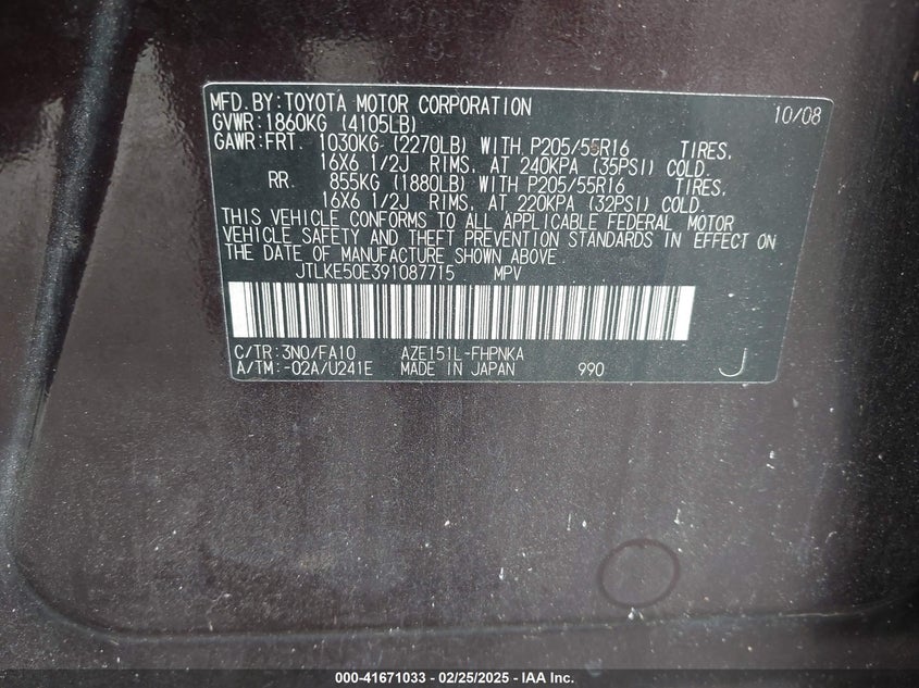 2009 SCION XB VIN: JTLKE50E391087715