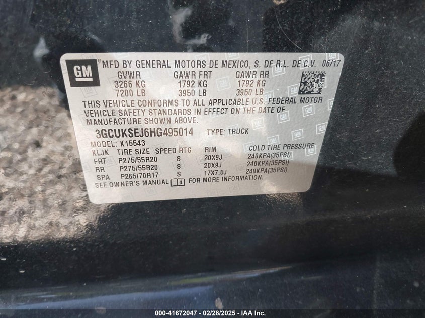 2017 CHEVROLET SILVERADO 1500 1LZ - 3GCUKSEJ6HG495014