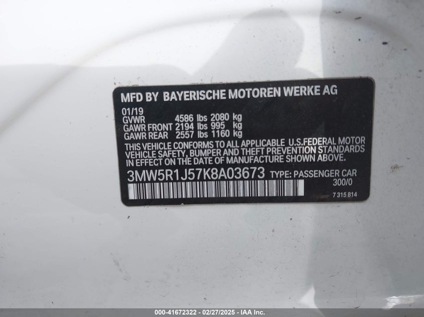 2019 BMW 330I - 3MW5R1J57K8A03673