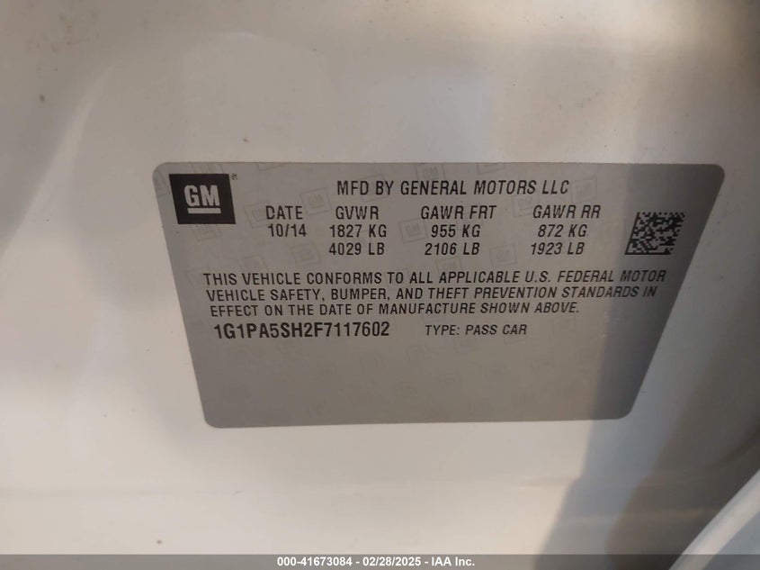 2015 CHEVROLET CRUZE LS AUTO - 1G1PA5SH2F7117602