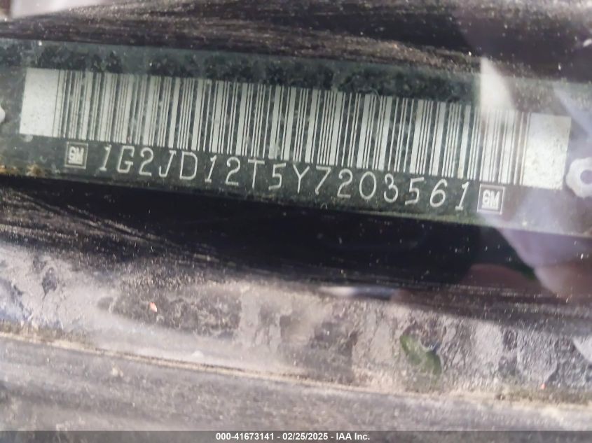 2000 Pontiac Sunfire Gt VIN: 1G2JD12T5Y7203561 Lot: 41673141