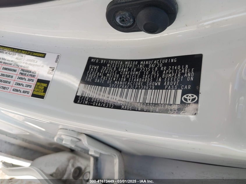 2020 TOYOTA COROLLA LE - 5YFEPRAE3LP139629