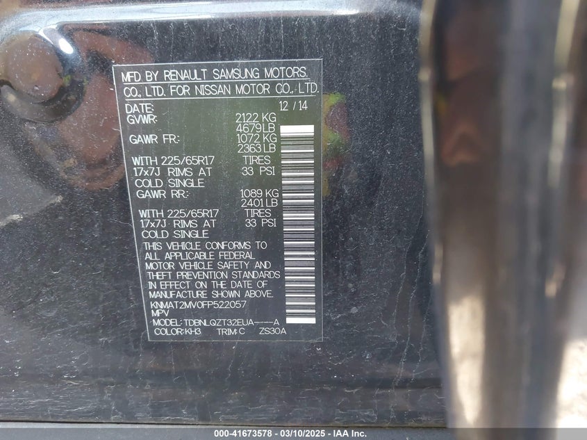 2015 NISSAN ROGUE SV - KNMAT2MV0FP522057