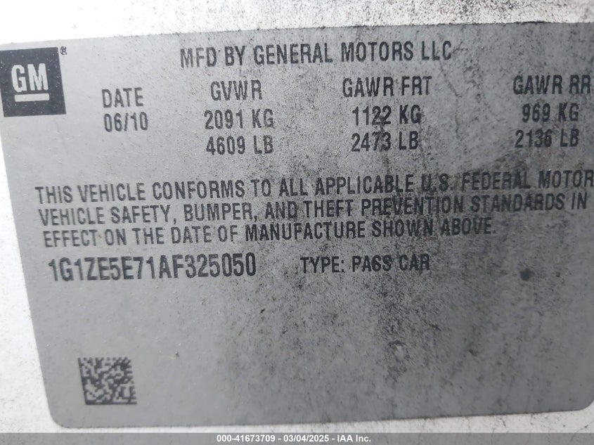 2010 CHEVROLET MALIBU VIN: 1G1ZE5E71AF325050