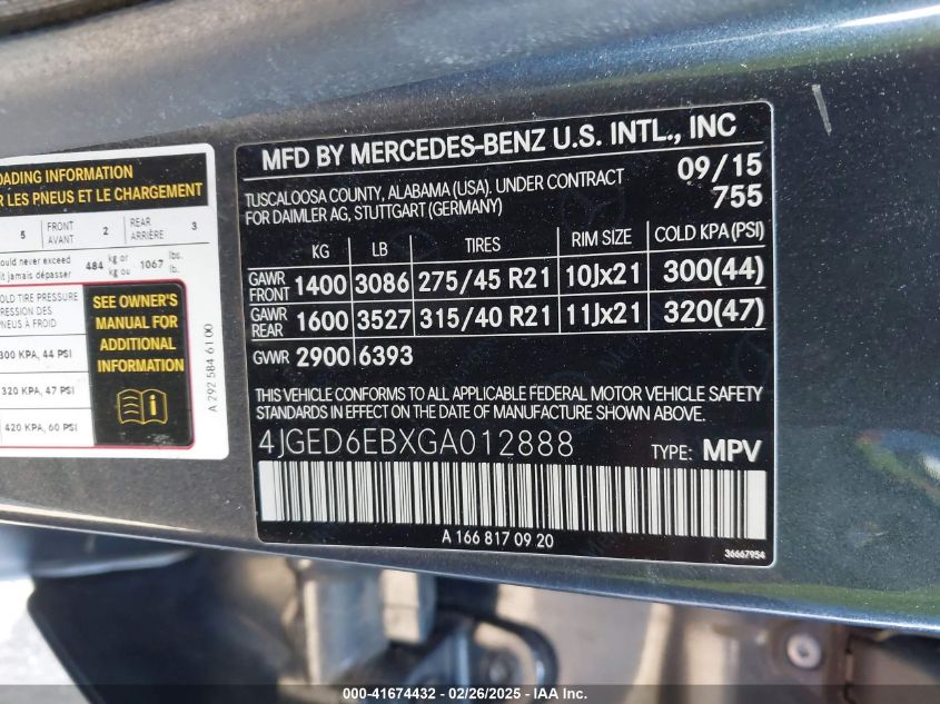 2016 Mercedes-Benz GLE-Class - 4JGED6EBXGA012888