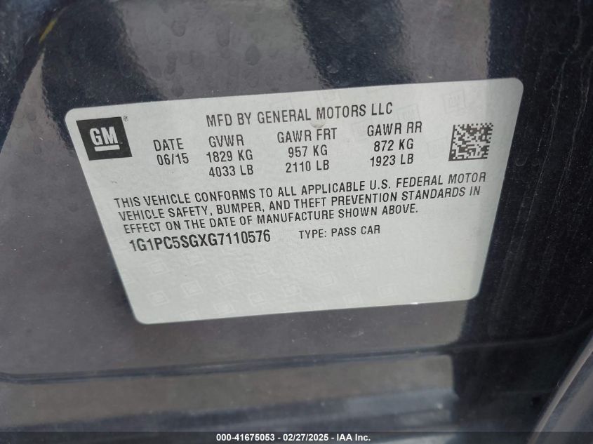 2016 Chevrolet Cruze Limited Ls Auto VIN: 1G1PC5SGXG7110576 Lot: 41675053