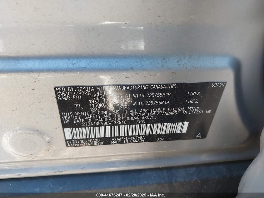 2020 TOYOTA RAV4 XLE PREMIUM - 2T3A1RFV8LW138846