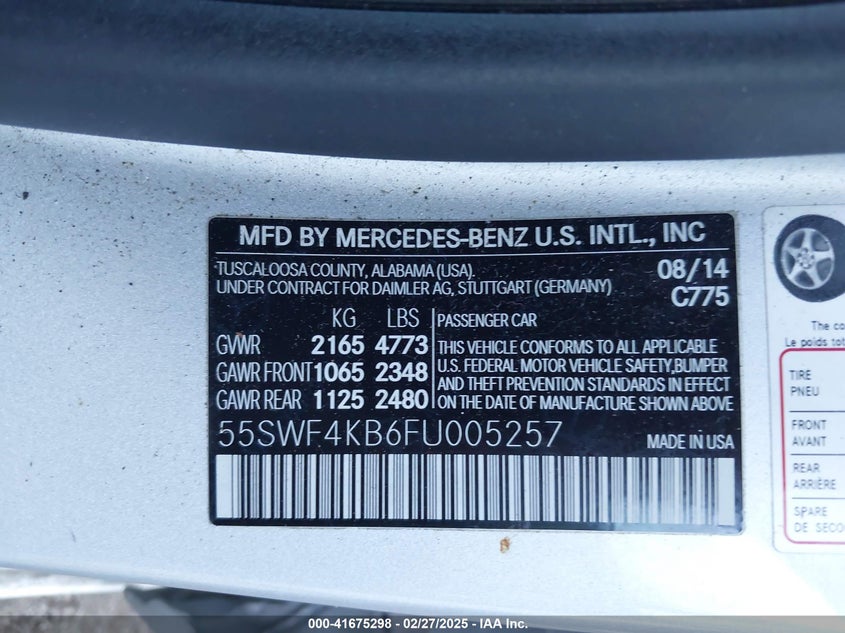 2015 MERCEDES-BENZ C 300 4MATIC/LUXURY 4MATIC/SPORT 4MATIC - 55SWF4KB6FU005257