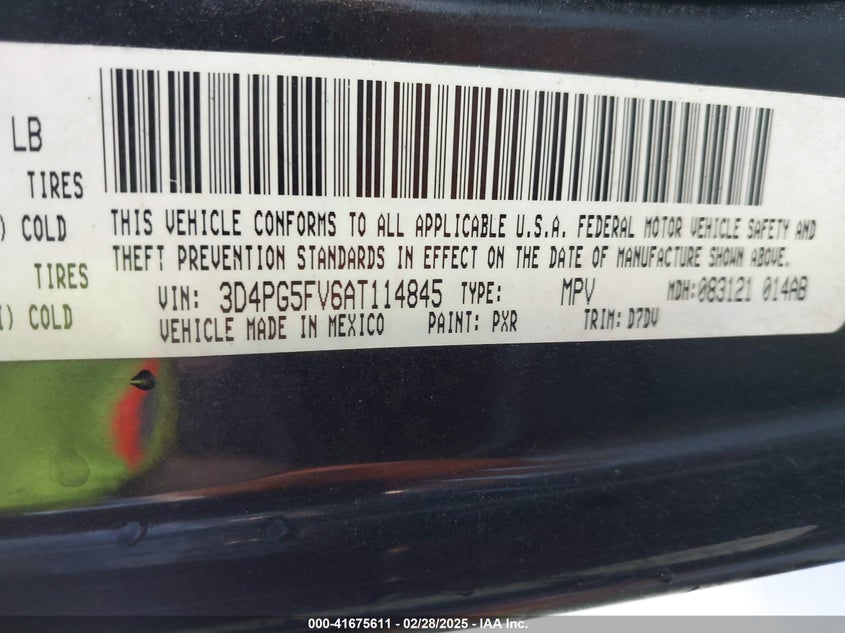 2010 DODGE JOURNEY VIN: 3D4PG5FV6AT114845