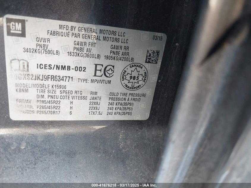 2015 GMC YUKON XL 1500 DENALI - 1GKS2JKJ9FR634771