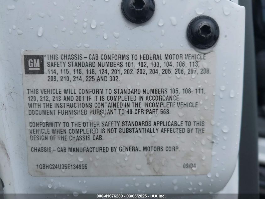 2005 Chevrolet Silverado 2500Hd VIN: 1GBHC24U35E134955 Lot: 41676289