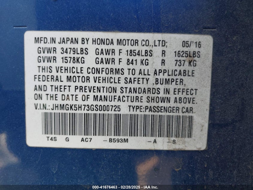 2016 HONDA FIT EX - JHMGK5H73GS000725