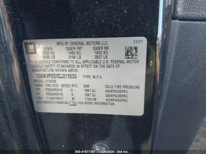 2012 GMC ACADIA VIN: 1GKKVPED0CJ213533