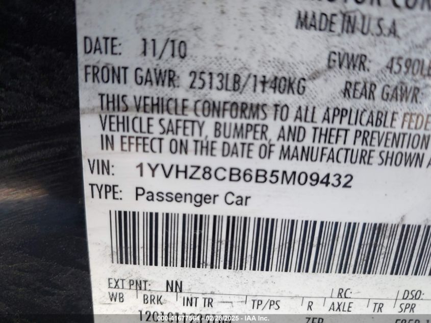 2011 Mazda Mazda6 S Grand Touring VIN: 1YVHZ8CB6B5M09432 Lot: 41677564