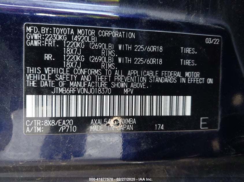 2022 TOYOTA RAV4 HYBRID XLE PREMIUM - JTMB6RFV0NJ018370