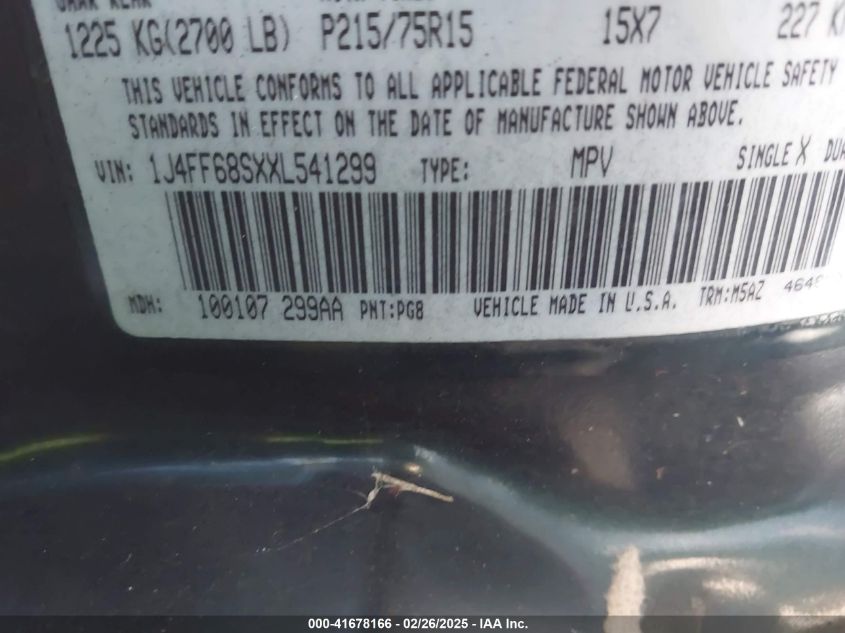 1999 Jeep Cherokee Classic/Sport VIN: 1J4FF68SXXL541299 Lot: 41678166