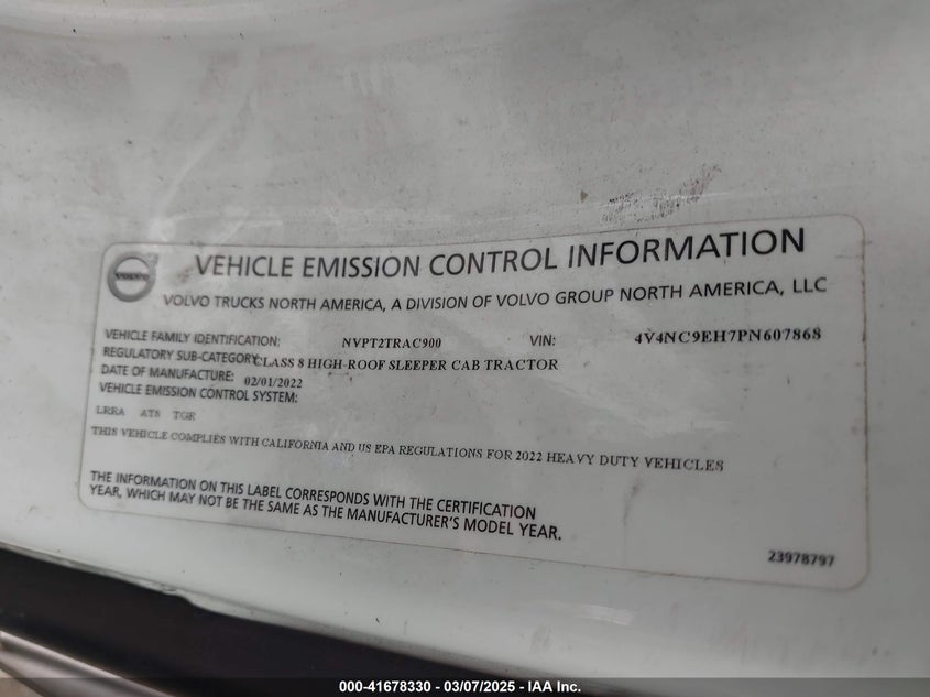 2023 Volvo Vnl VIN: 4V4NC9EH7PN607868 Lot: 41678330