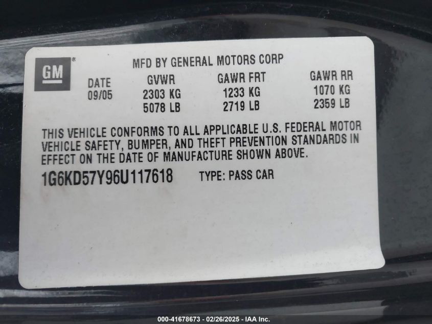 2006 Cadillac Dts VIN: 1G6KD57Y96U117618 Lot: 41678673
