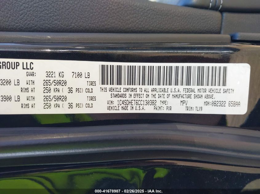 2012 Dodge Durango Citadel VIN: 1C4SDHET6CC130382 Lot: 41678987