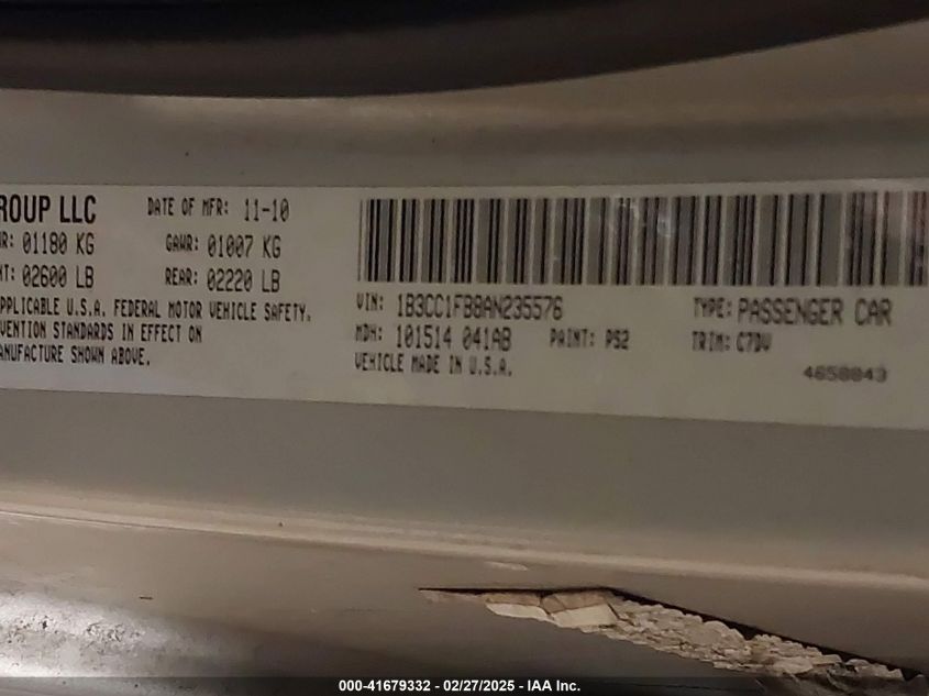 2010 Dodge Avenger Express VIN: 1B3CC1FB8AN235576 Lot: 41679332