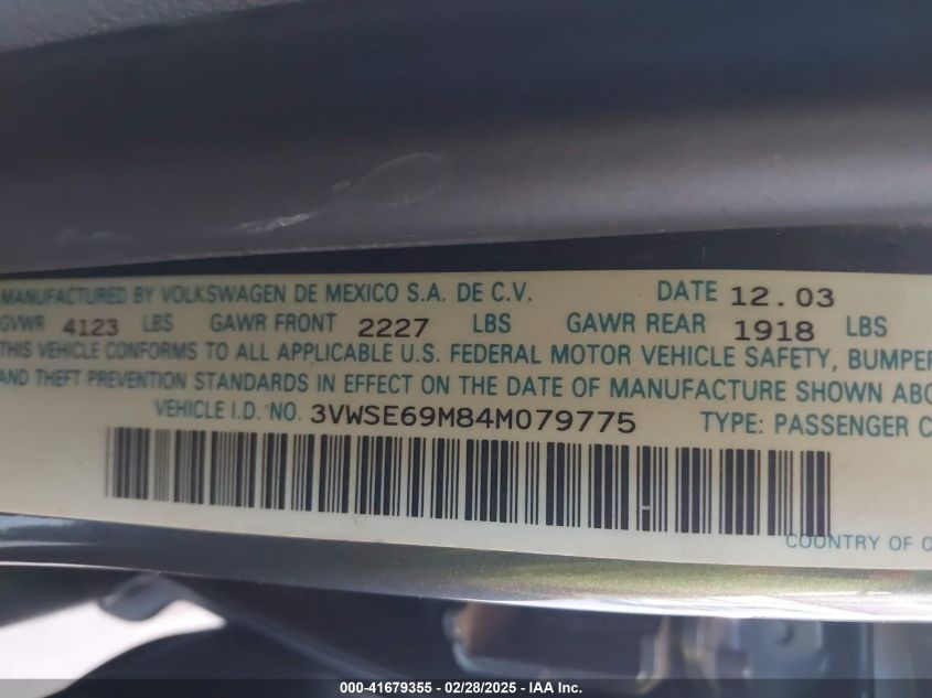 2004 Volkswagen Jetta Gli 1.8T/Gls 1.8T VIN: 3VWSE69M84M079775 Lot: 41679355