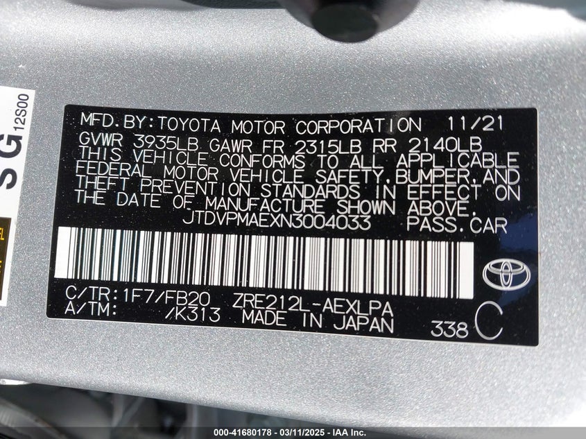 2022 TOYOTA COROLLA LE - JTDVPMAEXN3004033