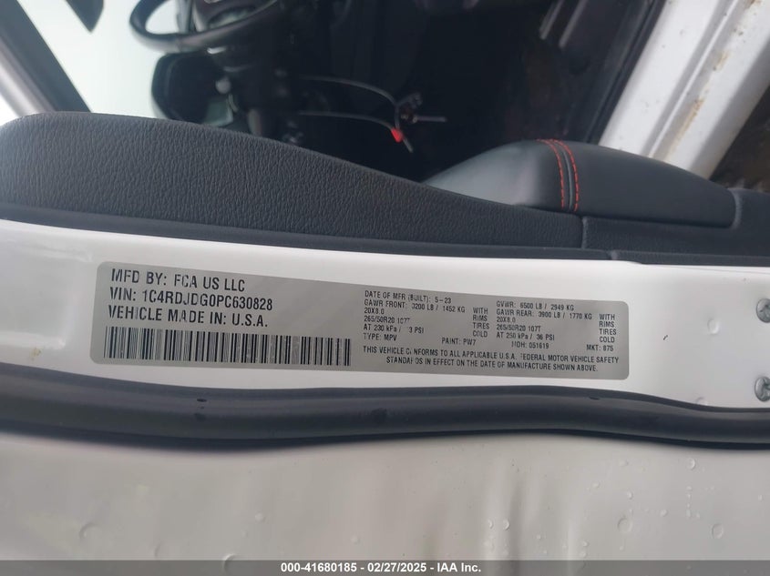 2023 DODGE DURANGO VIN: 1C4RDJDG0PC630828