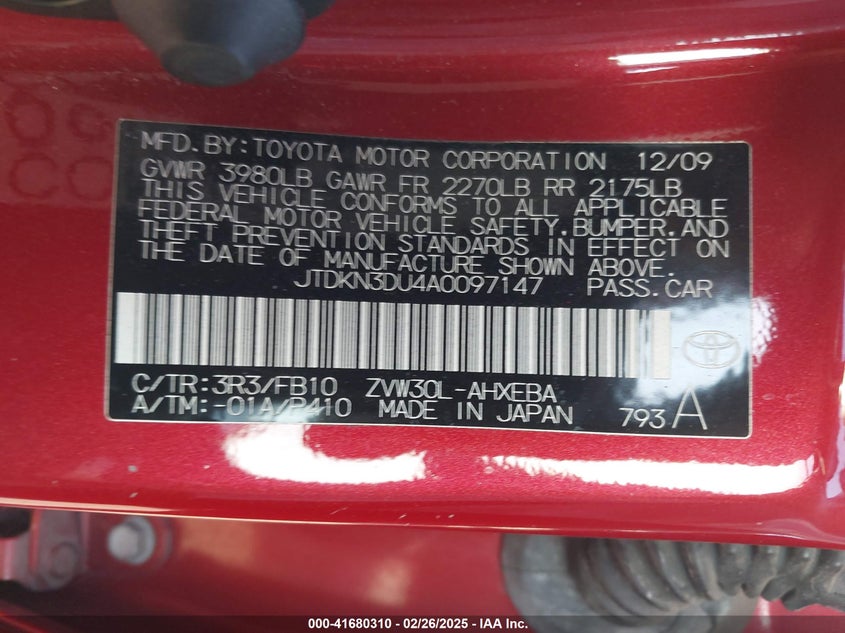 2010 TOYOTA PRIUS VIN: JTDKN3DU4A0097147
