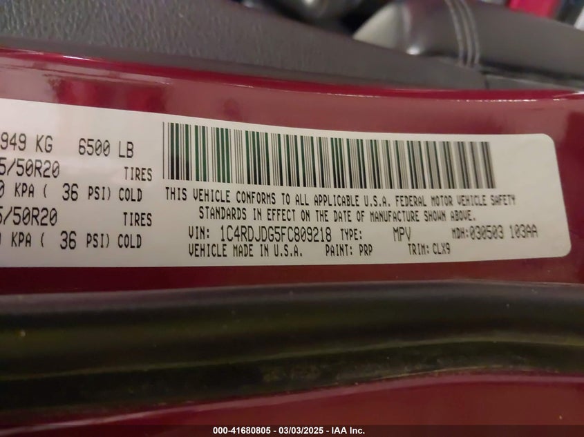 2015 DODGE DURANGO LIMITED - 1C4RDJDG5FC809218