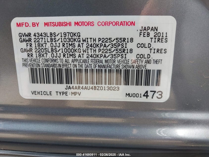 2011 Mitsubishi Outlander Sport Se VIN: JA4AR4AU4BZ013023 Lot: 41680811