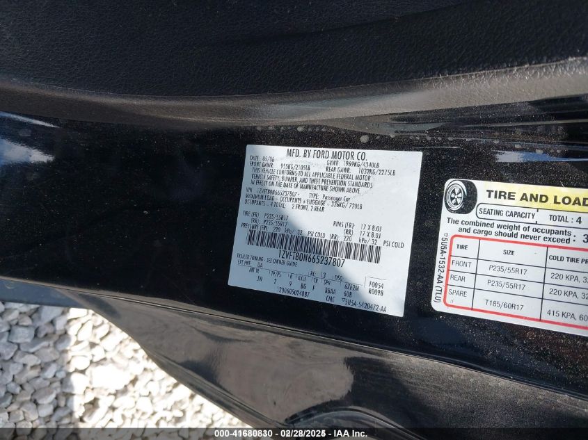 2006 Ford Mustang V6 VIN: 1ZVFT80N665237807 Lot: 41680830