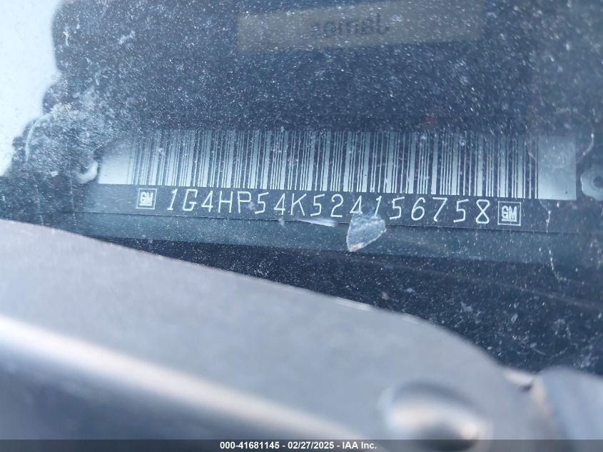 2002 Buick Lesabre Custom VIN: 1G4HP54K524156758 Lot: 41681145