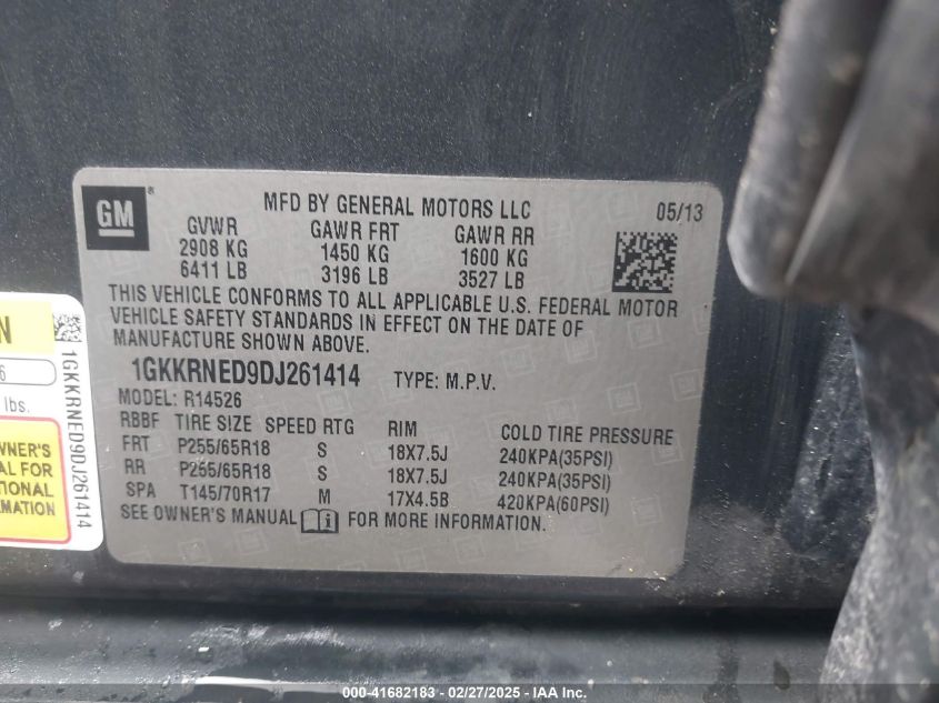 2013 GMC Acadia Sle-1 VIN: 1GKKRNED9DJ261414 Lot: 41682183