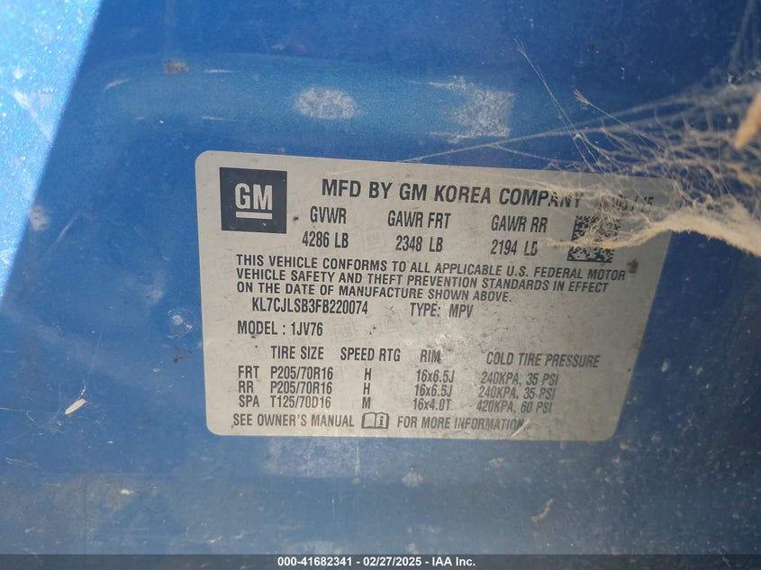 2015 CHEVROLET TRAX LT - KL7CJLSB3FB220074