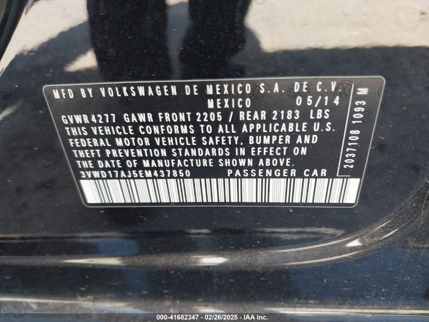 2014 Volkswagen Jetta 1.8T Se VIN: 3VWD17AJ5EM437850 Lot: 41682347