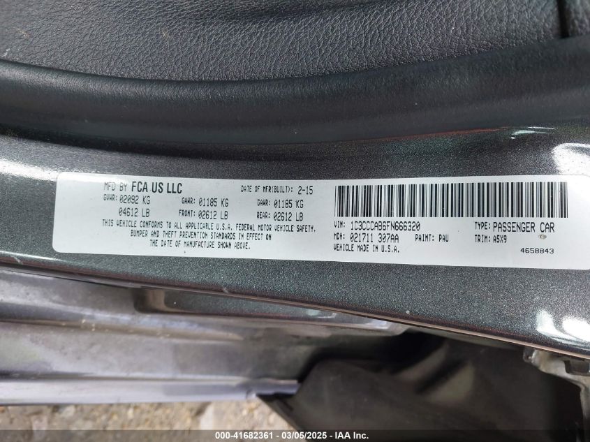 2015 Chrysler 200 Limited VIN: 1C3CCCAB6FN666320 Lot: 41682361