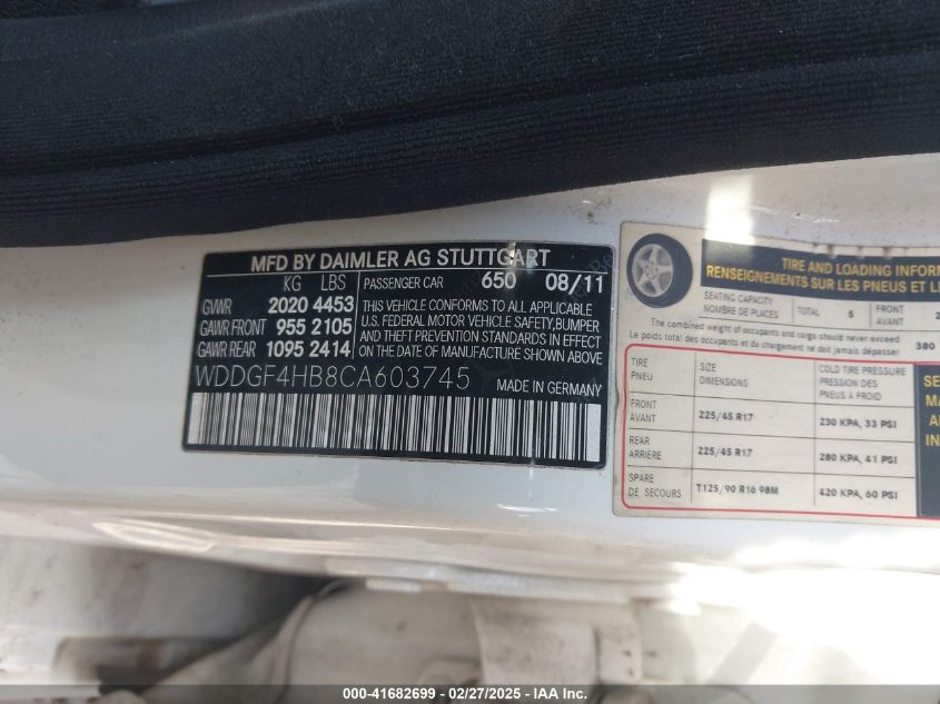 2012 Mercedes-Benz C 250 Luxury/Sport VIN: WDDGF4HB8CA603745 Lot: 41682699