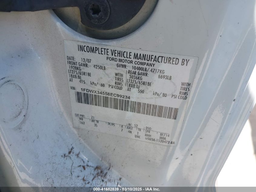 2008 Ford F-350 Chassis Lariat/Xl/Xlt VIN: 1FDWX34558EC99234 Lot: 41682839