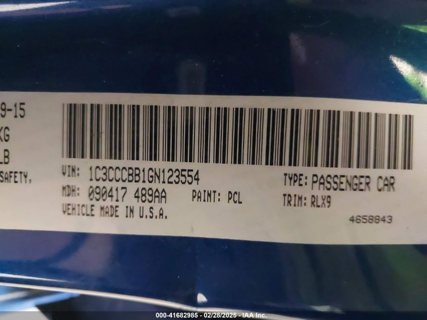 2016 Chrysler 200 S VIN: 1C3CCCBB1GN123554 Lot: 41682985