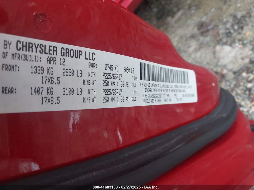 2012 DODGE GRAND CARAVAN VIN: 2C4RDGDG6CR321773