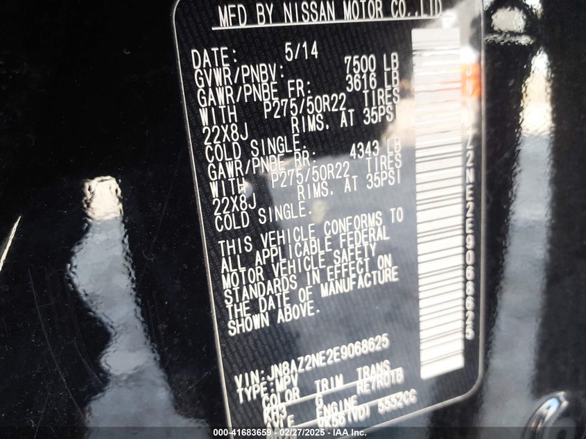 2014 Infiniti Qx80 VIN: JN8AZ2NE2E9068625 Lot: 41683659