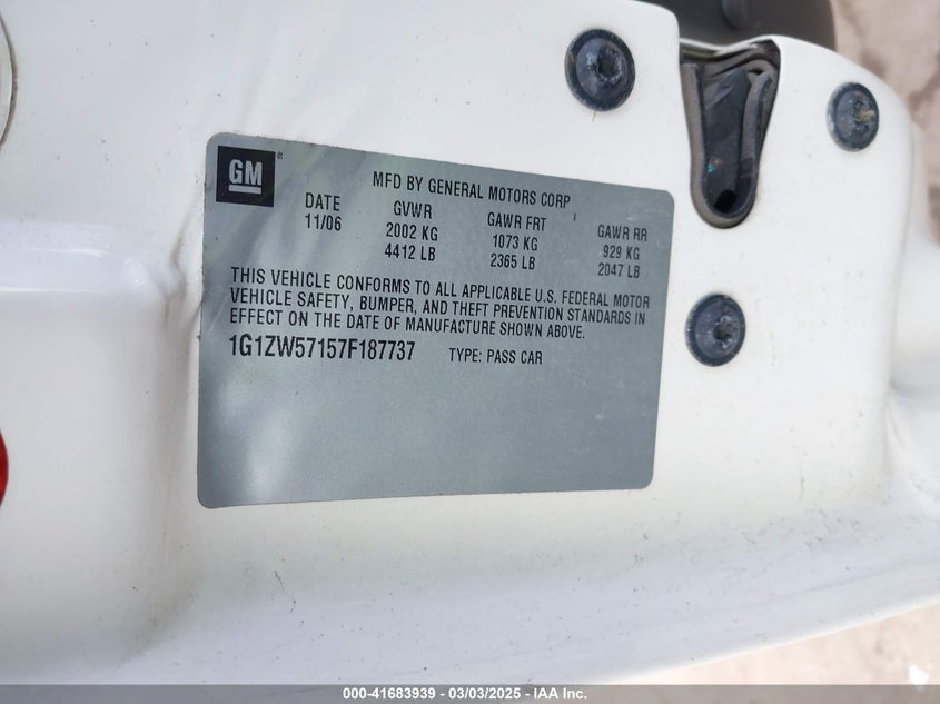 2007 CHEVROLET MALIBU VIN: 1G1ZW57157F187737