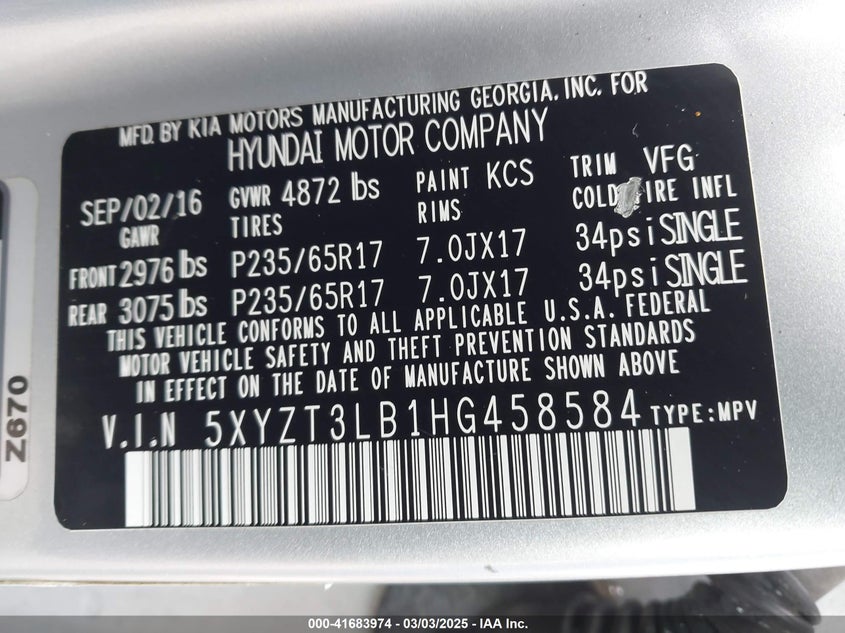 2017 HYUNDAI SANTA FE SPORT 2.4L - 5XYZT3LB1HG458584