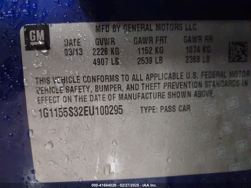 2014 Chevrolet Impala 2Lz VIN: 1G1155S32EU100295 Lot: 41684026