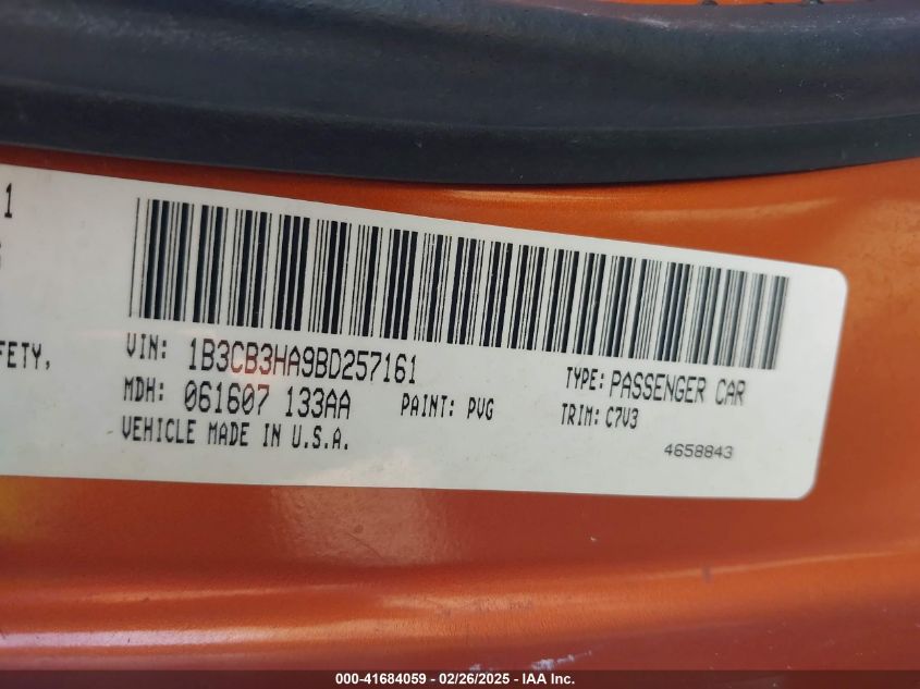 2011 Dodge Caliber Mainstreet VIN: 1B3CB3HA9BD257161 Lot: 41684059