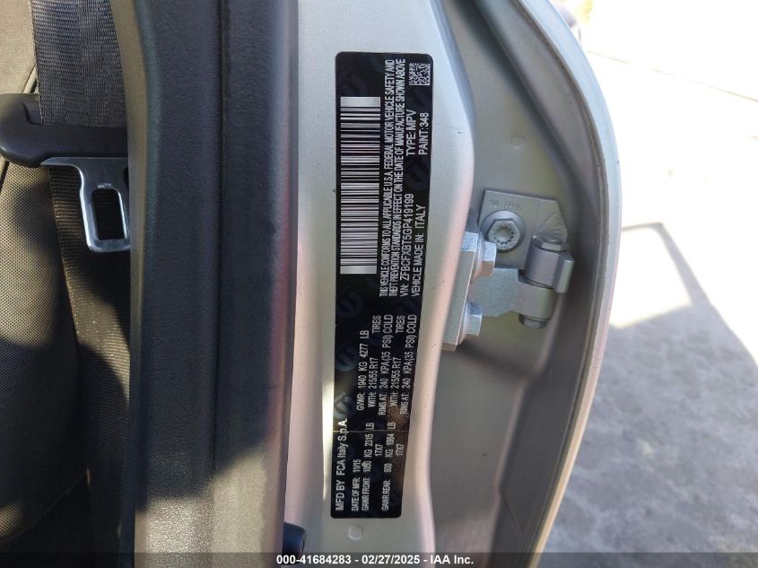 2016 Fiat 500X Easy VIN: ZFBCFXBT5GP419199 Lot: 41684283